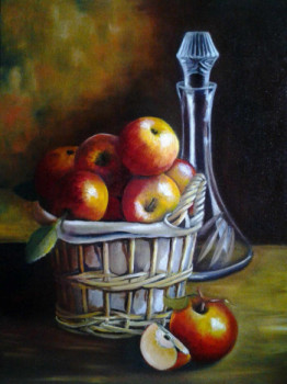 Œuvre contemporaine nommée « Panier de pommes 1 », Réalisée par JOELLE BEUSCART