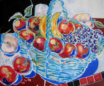 Œuvre contemporaine nommée « Panier pommes et raisins noirs », Réalisée par DELALEUF