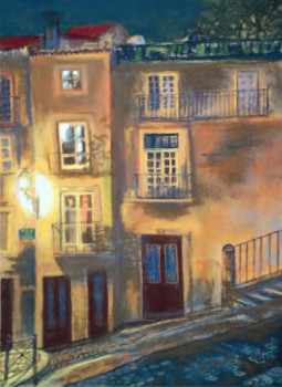 Œuvre contemporaine nommée « De nuit, rue à Lisbonne », Réalisée par BARTLET-DROUZY
