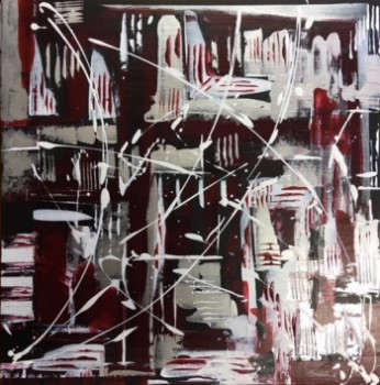 Œuvre contemporaine nommée « Abstract black white red and silver gray », Réalisée par ERACAMA