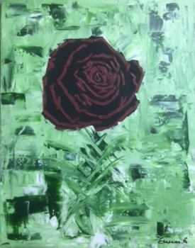 Œuvre contemporaine nommée « Rose noir rouge fond vert », Réalisée par ERACAMA