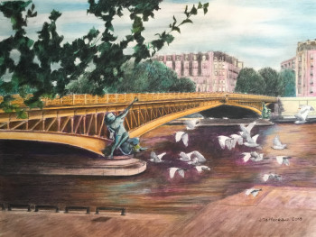 Œuvre contemporaine nommée « ENVOLÉE AU PONT MIRABEAU 1 », Réalisée par JACQUES TAFFOREAU