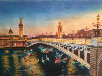 Œuvre contemporaine nommée « LES PERROQUETS DU PONT ALEXANDRE III », Réalisée par JACQUES TAFFOREAU