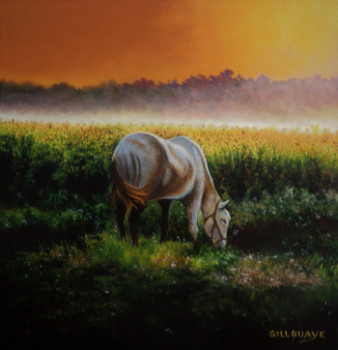 Œuvre contemporaine nommée « Cheval au soleil couchant », Réalisée par ANDRé GILLOUAYE