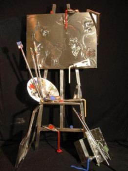 Œuvre contemporaine nommée « l'atelier du peintre <trompe oeil > inox », Réalisée par ALAIN LONGET