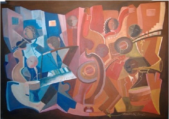 Œuvre contemporaine nommée « Faouzi MAAOUIA « Musique silencieuse »- AN 2006 - 120 x 90 », Réalisée par MAAOUIA