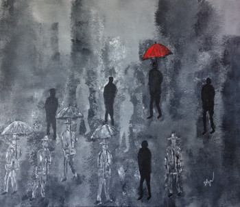 Œuvre contemporaine nommée « L'homme au parapluie rouge », Réalisée par DELZENNE