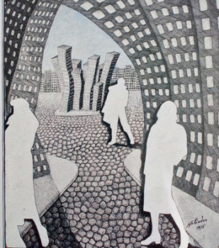 Œuvre contemporaine nommée « Bâtiments modernes  (style  personnel  1975 ) », Réalisée par HELIODOR
