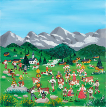 Œuvre contemporaine nommée « Transhumance au Tyrol/Transhumance in Tyrol », Réalisée par YOLANDE SALMON-DUVAL