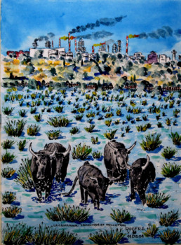 Œuvre contemporaine nommée « " Camargue : tradition et pollution " N° : 11 DS 01 », Réalisée par ROGER J.