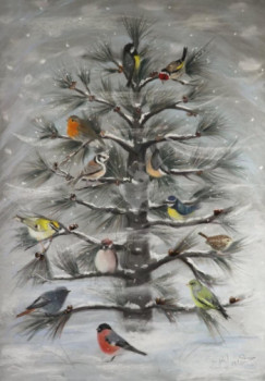 Œuvre contemporaine nommée « Oiseaux de nos jardins », Réalisée par SYLVIE BLANDIN 