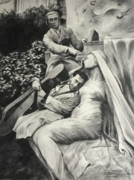 Œuvre contemporaine nommée « LA MUSE DE CHOPIN VEILLANT SUR MAURICE ENDORMI », Réalisée par JACQUES TAFFOREAU