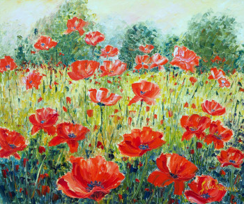 Œuvre contemporaine nommée « Coquelicots », Réalisée par GYSLAINE PACHET MICHENEAU