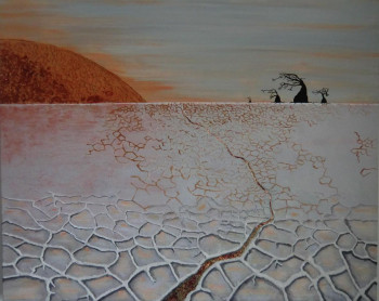 Œuvre contemporaine nommée « Guetteurs du désert de sel en soleil couchant », Réalisée par MILEG