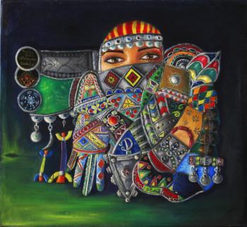 Œuvre contemporaine nommée « La femme amazighe et l'amour des bijoux argentés », Réalisée par FATI SAIDA