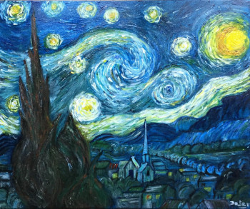 Œuvre contemporaine nommée « La nuit étoilée d après Vincent Van Gogh », Réalisée par PATRICIA DELEY
