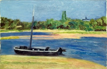 Œuvre contemporaine nommée « Bord de Loire avec bateau », Réalisée par BARTLET-DROUZY