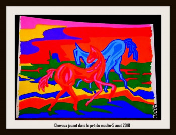 Œuvre contemporaine nommée « Chevaux dans un pré », Réalisée par KAREN CHESSMAN