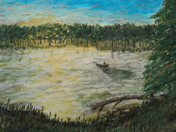 Œuvre contemporaine nommée « Soir sur l'étang », Réalisée par SAVIG