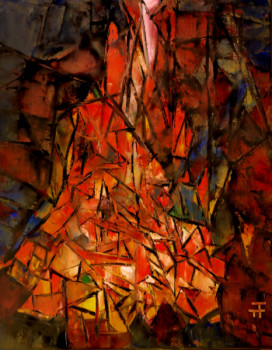 Œuvre contemporaine nommée «  Vitrail-Au feu (15-62-) », Réalisée par THIERRY FAURE