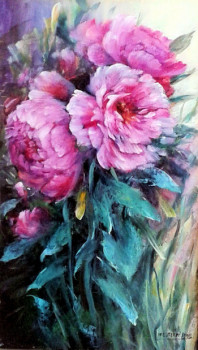 Œuvre contemporaine nommée « Deux pivoines roses », Réalisée par CHRISPAINT FLOWERS