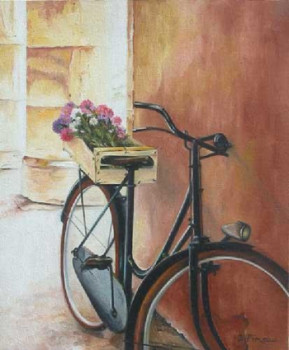 Œuvre contemporaine nommée « Le vélo et le cageot de fleurs », Réalisée par DOMINIQUE PINEAU
