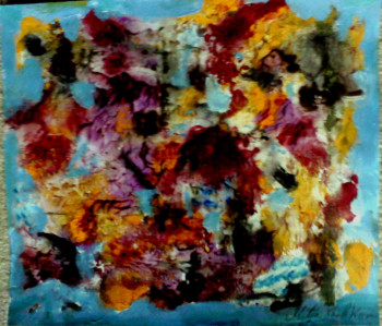 Œuvre contemporaine nommée « abstrait au fond bleu ciel », Réalisée par MITRA SHAHKAR