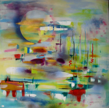 Œuvre contemporaine nommée « Lever de soleil sur la lagune aux joncs », Réalisée par DOMINIQUE BERTRAND