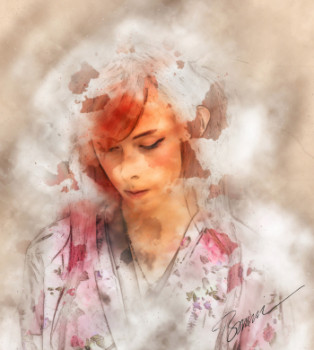Œuvre contemporaine nommée « jeune femme en kimono », Réalisée par ROLAND BOUVIER