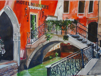 Œuvre contemporaine nommée « Venise Petit Pont.   aquarelle », Réalisée par ANDRé FEODOROFF