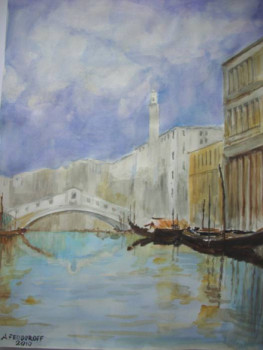 Œuvre contemporaine nommée « Le Pont du Rialto.   aquarelle », Réalisée par ANDRé FEODOROFF