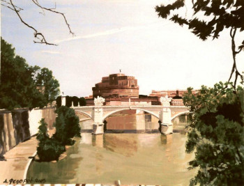 Œuvre contemporaine nommée « San Angelo, Rome.   acrylique », Réalisée par ANDRé FEODOROFF