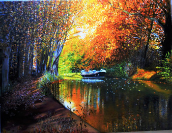 Œuvre contemporaine nommée « Canal du Midi à l'automne », Réalisée par FRANY COUVRAT