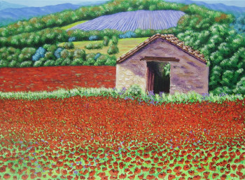 Œuvre contemporaine nommée « Champs de coquelicots au petit matin », Réalisée par BRUNO LEMASSON