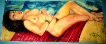 Œuvre contemporaine nommée « La rêveuse sur la plage », Réalisée par MITRA SHAHKAR
