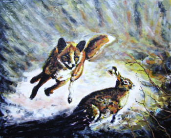 Œuvre contemporaine nommée « Le renard et le lièvre », Réalisée par BRUNO LEMASSON
