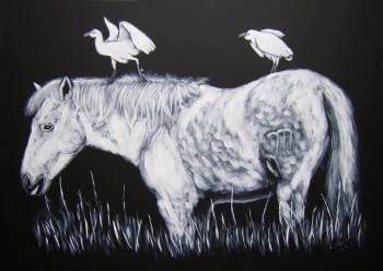 Œuvre contemporaine nommée « Le cheval et les oiseaux », Réalisée par BRUNO LEMASSON