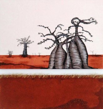 Œuvre contemporaine nommée « Baobabs en terre rouge  », Réalisée par MILEG
