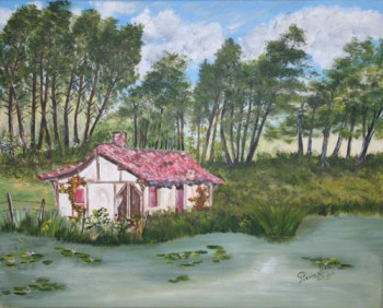 Œuvre contemporaine nommée « maisonnette au bord d'étang », Réalisée par PIERRE JEAN DAGNEAU