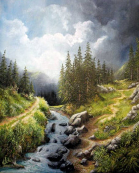 Œuvre contemporaine nommée « Torrent dans les Vosges », Réalisée par JEHIN GéRARD