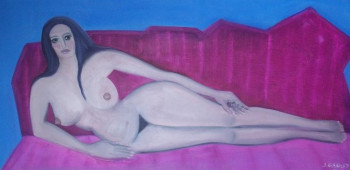 Œuvre contemporaine nommée « Nu couché sur canapé », Réalisée par JACQUELINE GROUT