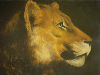 Œuvre contemporaine nommée «  La lionne de GERICAULT ( copiée au Louvre ) », Réalisée par PIERRE BONNECARRERE