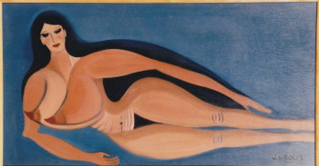Œuvre contemporaine nommée « nu couché sur fond bleu », Réalisée par JACQUELINE GROUT