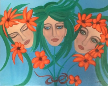 Œuvre contemporaine nommée « Femmes fleurs -4 », Réalisée par JACQUELINE GROUT