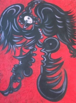 Œuvre contemporaine nommée « femme noire sur fond rouge », Réalisée par JACQUELINE GROUT
