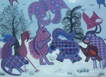 Œuvre contemporaine nommée « Animaux  ans la neige », Réalisée par JACQUELINE GROUT