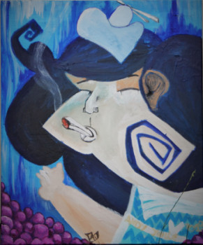 Œuvre contemporaine nommée « Femme japonaise fumant et mangeant du raisin », Réalisée par ANDY JUILLE