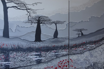 Œuvre contemporaine nommée « Baobabs au lac - diptyque  », Réalisée par MILEG