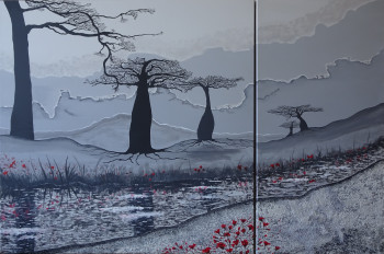 Œuvre contemporaine nommée « Baobabs au lac - diptyque », Réalisée par MILEG