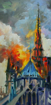 Œuvre contemporaine nommée « Notre Dame de Paris  en flamme », Réalisée par ARNOULD   -